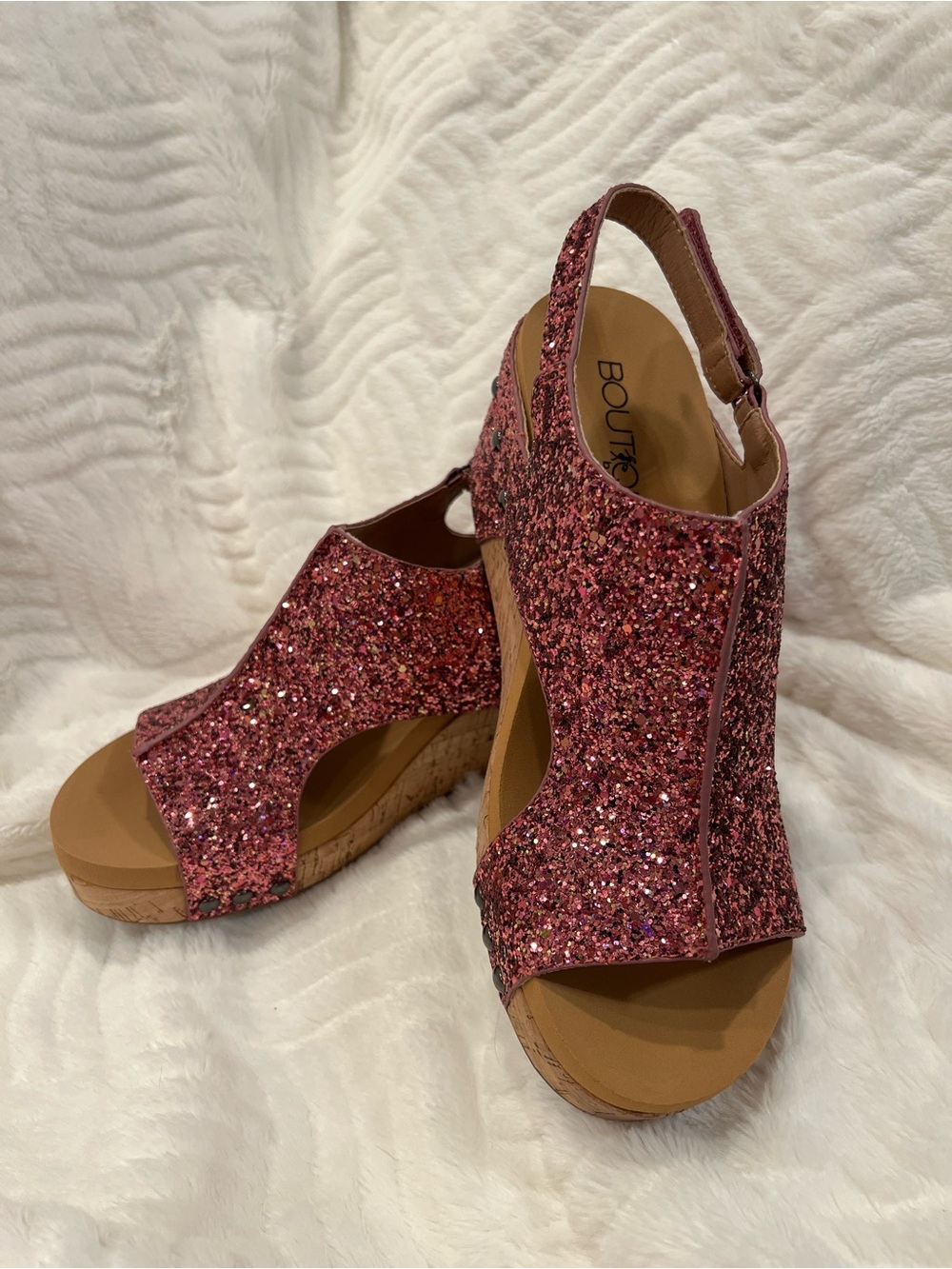 Corkys Mixed Berry Glitter Cork Wedge Sandals